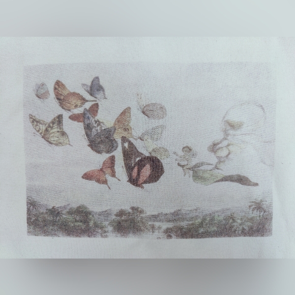 Brandy Melville Butterfly & Fairy Graphic Cream Short Sleeve Tee Top OS - Picture 2 of 6